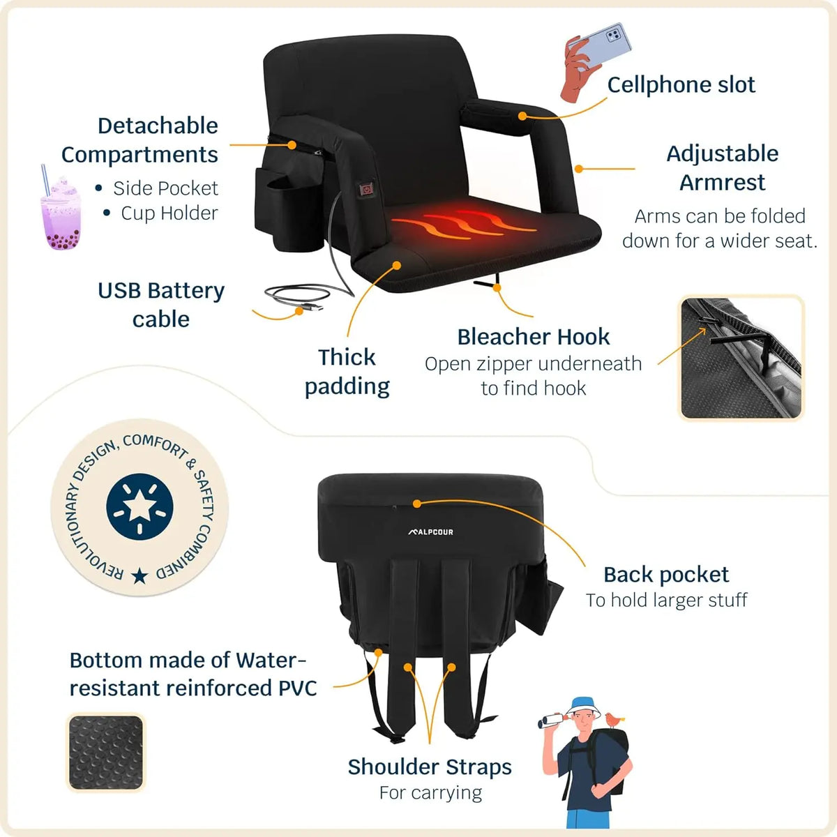 Heated Reclining Stadium Seat