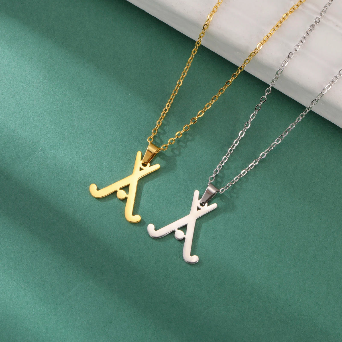 Hockey Stick Pendant Necklace, Stainless Steel
