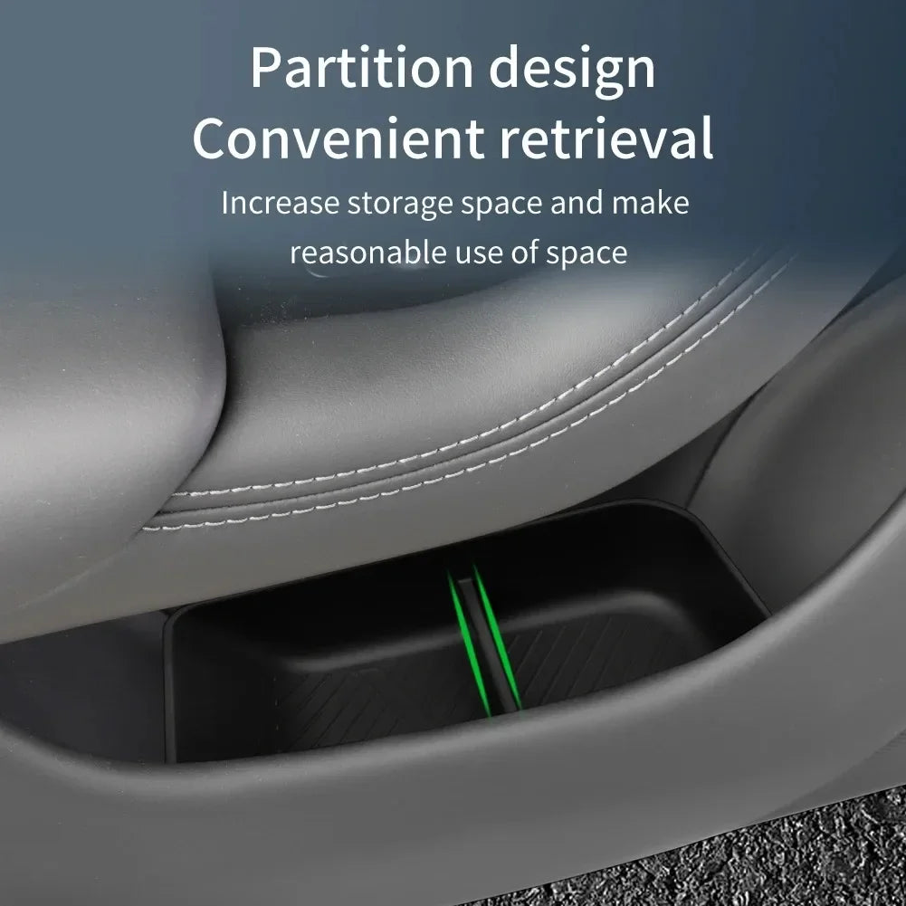 Door storage box with partition design in a car door pocket