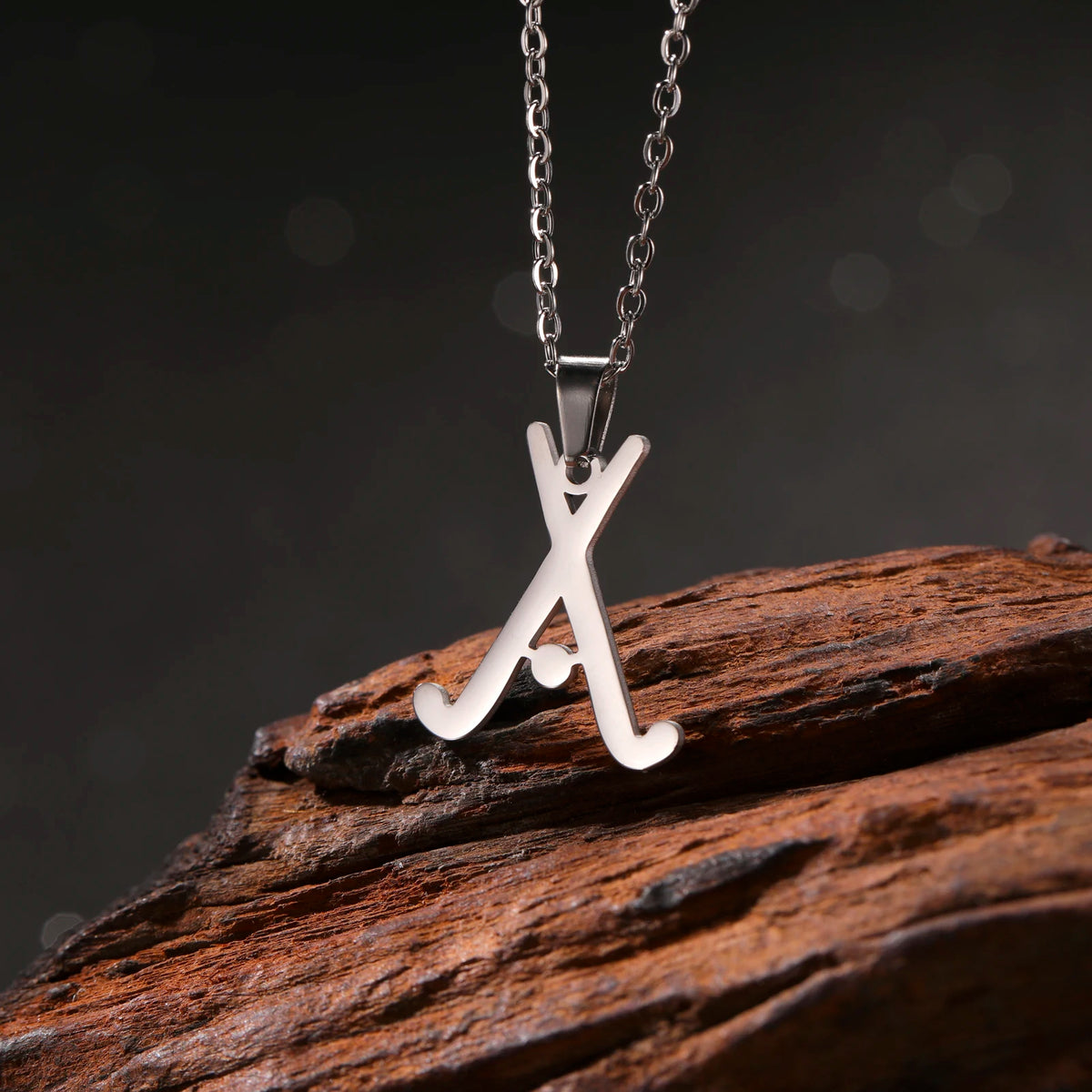 Hockey Stick Pendant Necklace, Stainless Steel