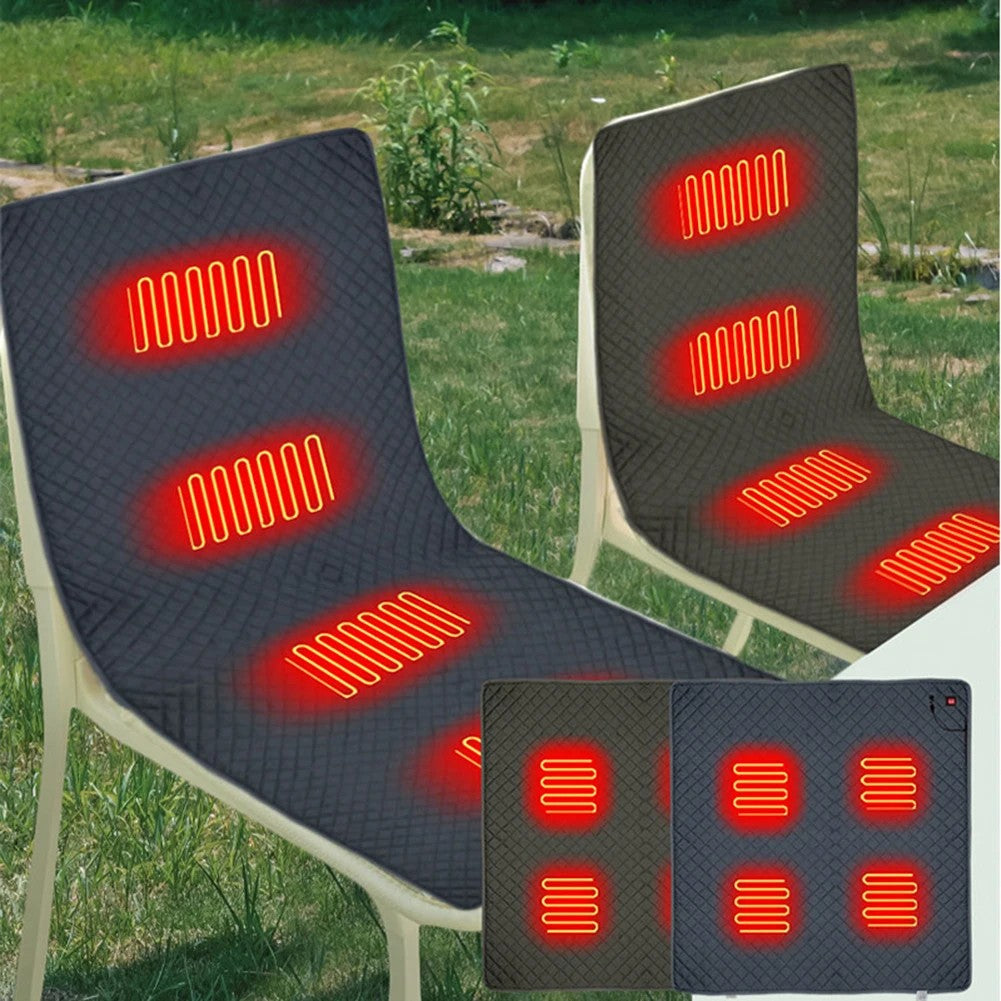 Heated seat pads on outdoor chairs