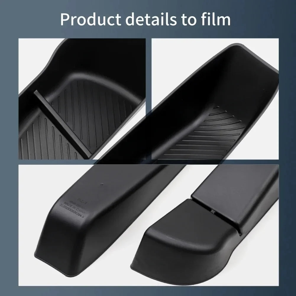 Close-up product details of black TPE door storage boxes