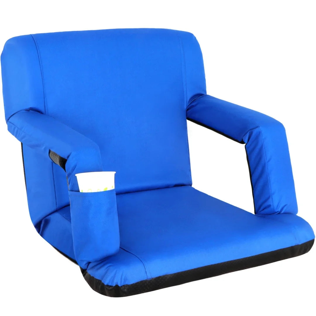 Blue wide reclining bleacher seat with back support