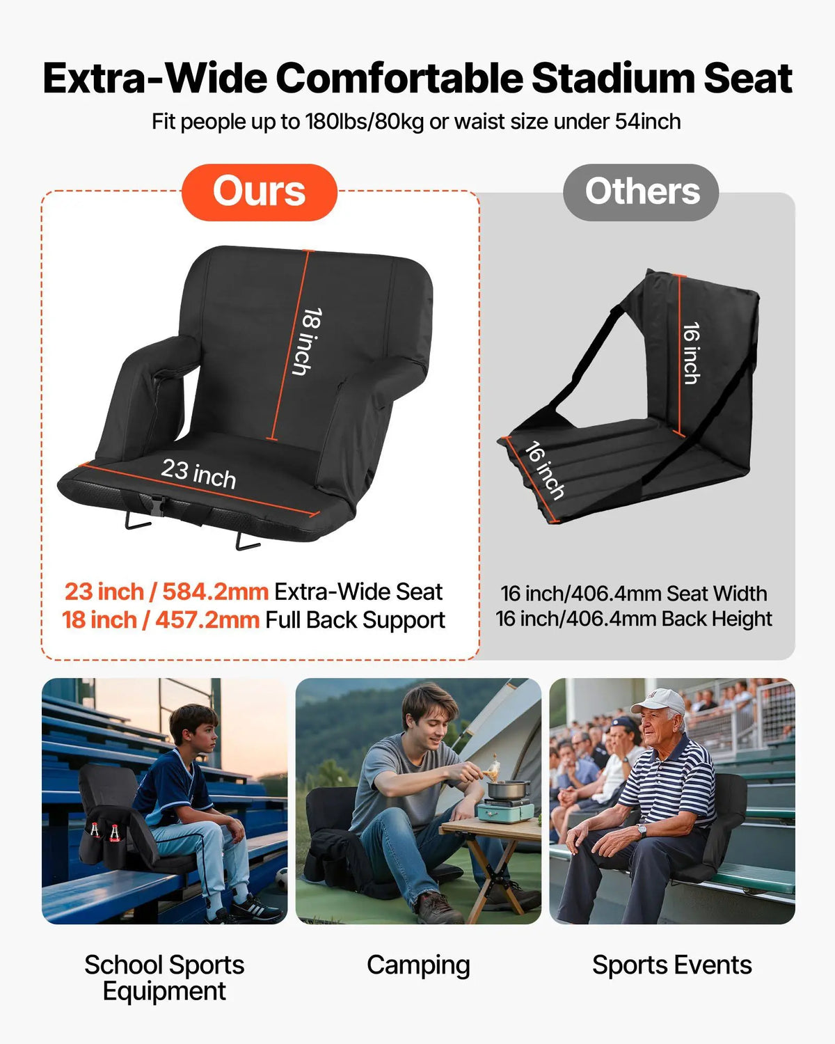 Extra-Wide 6-Position Reclining Bleacher Chair