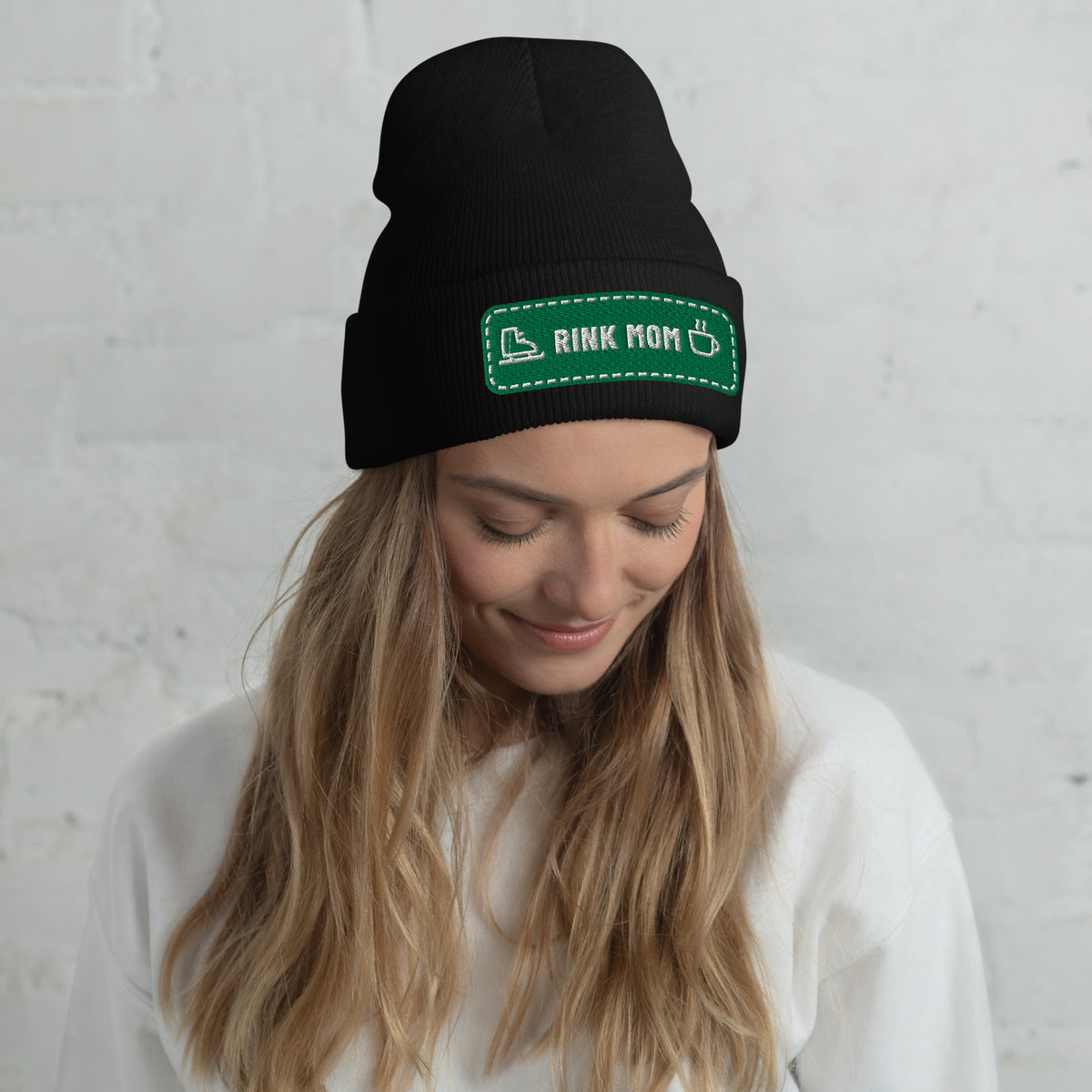 Rink Mom patch embroidered cuffed beanie in Black