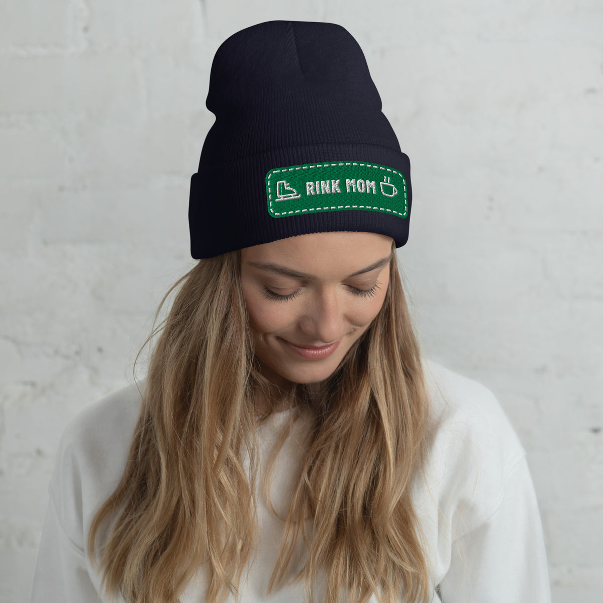 Rink Mom patch embroidered cuffed beanie in Navy