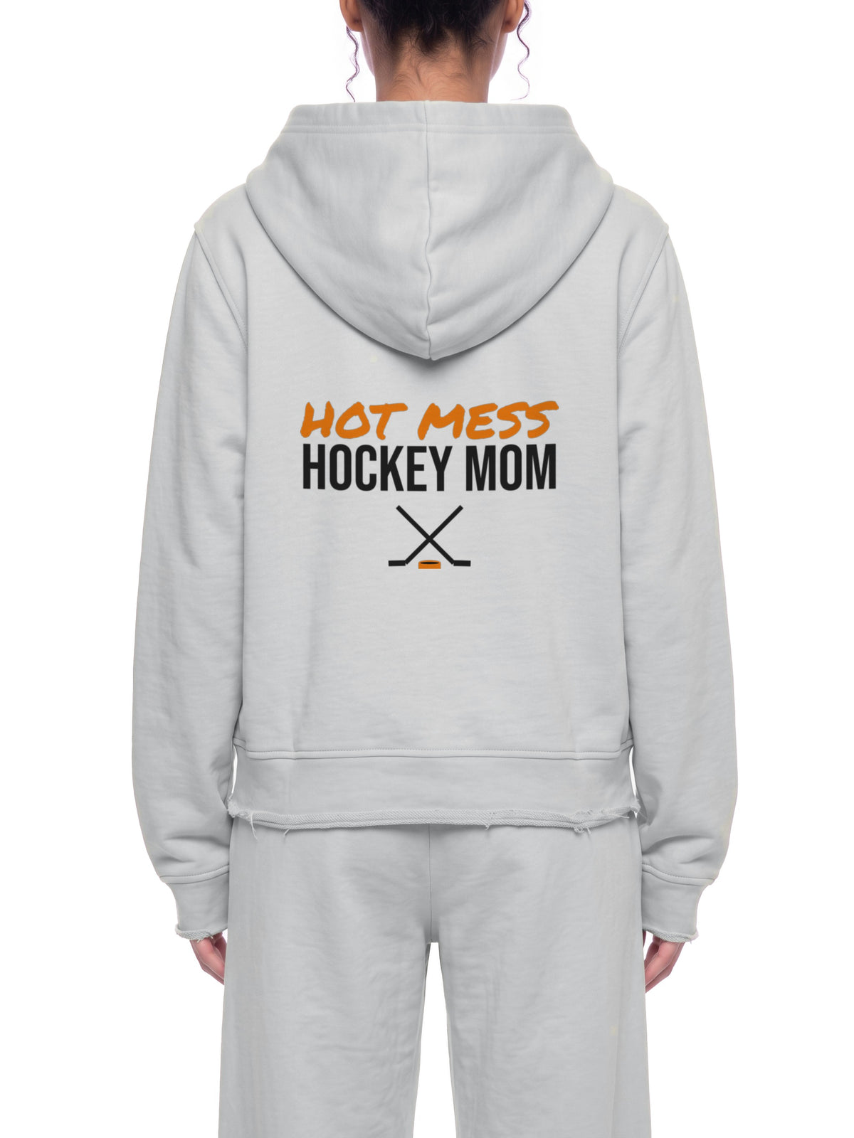 Hot Mess Hockey Mom Women's Full Zip Hoodie - back view on model