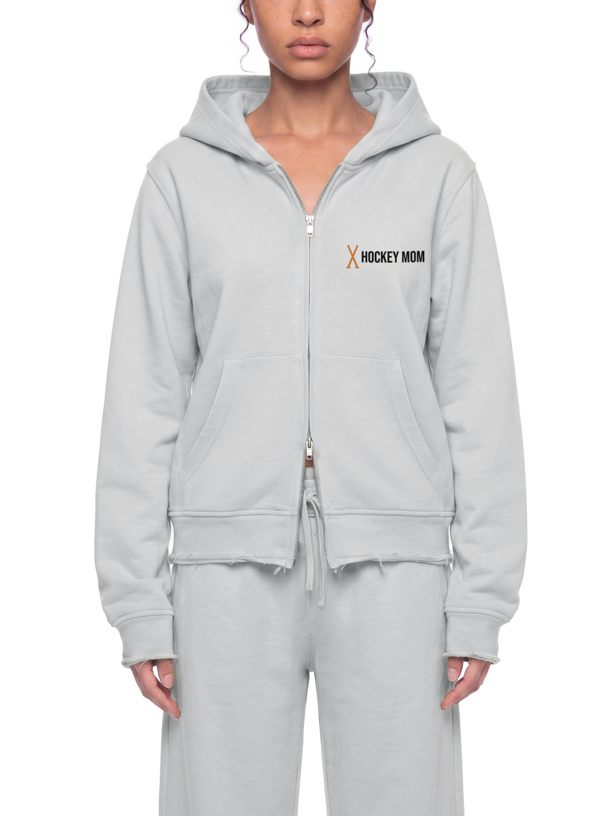 Hot Mess Hockey Mom Women's Full Zip Hoodie - front view on model