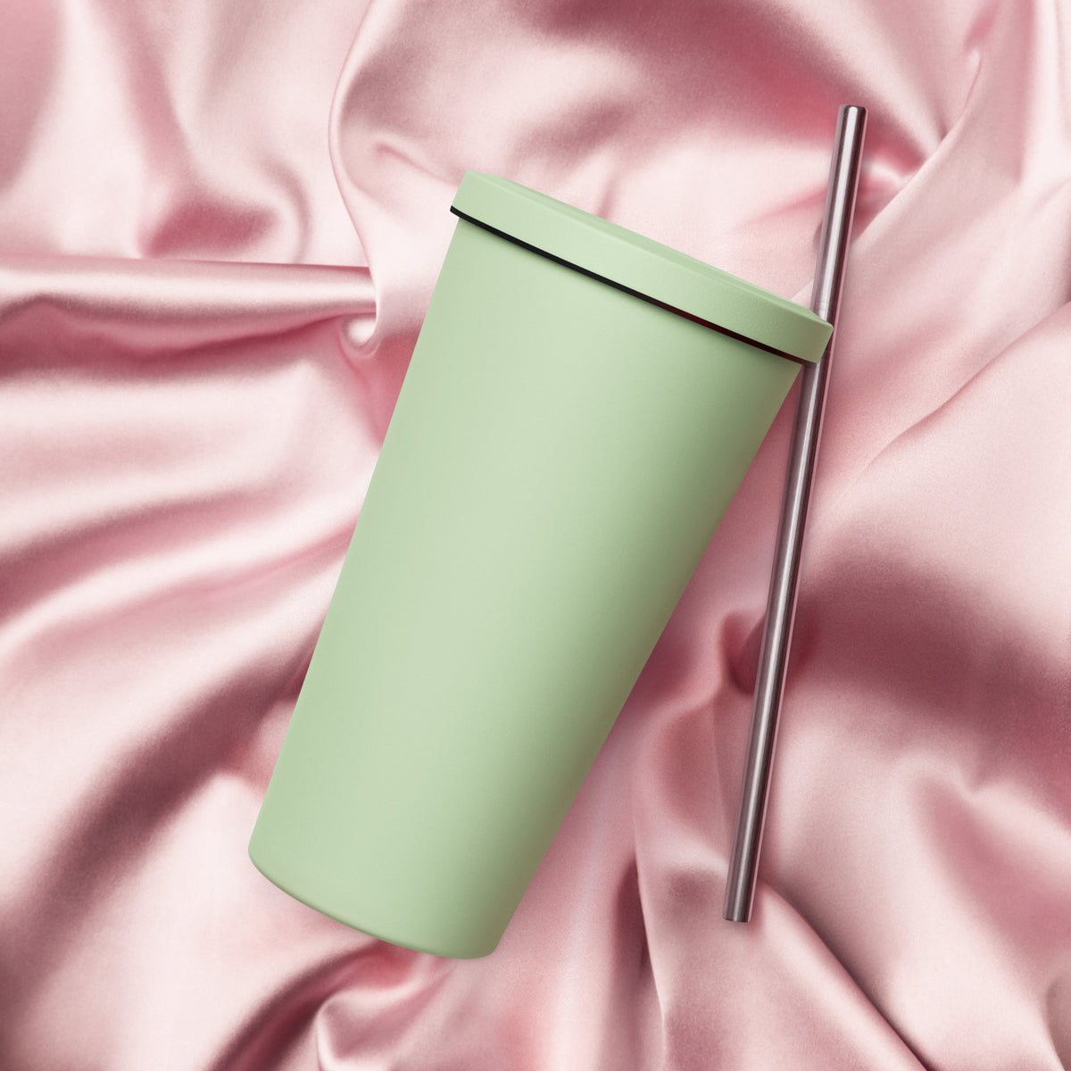 Mint Fueled by Coffee & Hockey Anxiety 20 oz tumbler with straw, back view