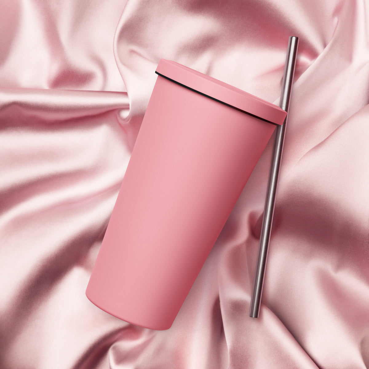 Pink Fueled by Coffee & Hockey Anxiety 20 oz tumbler with straw, back view