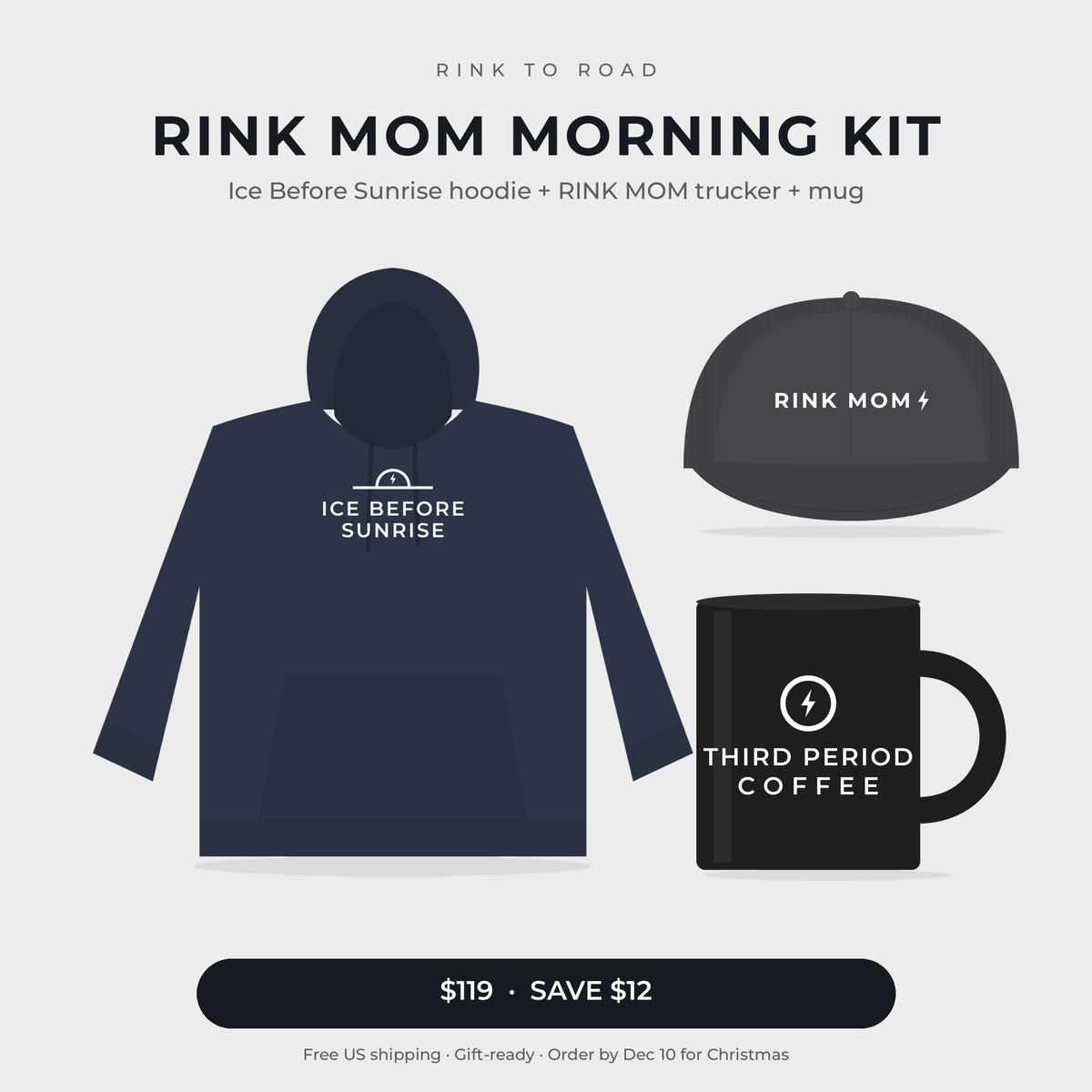 Rink Mom Morning Kit: Hoodie, Trucker Hat & Mug Gift Set
