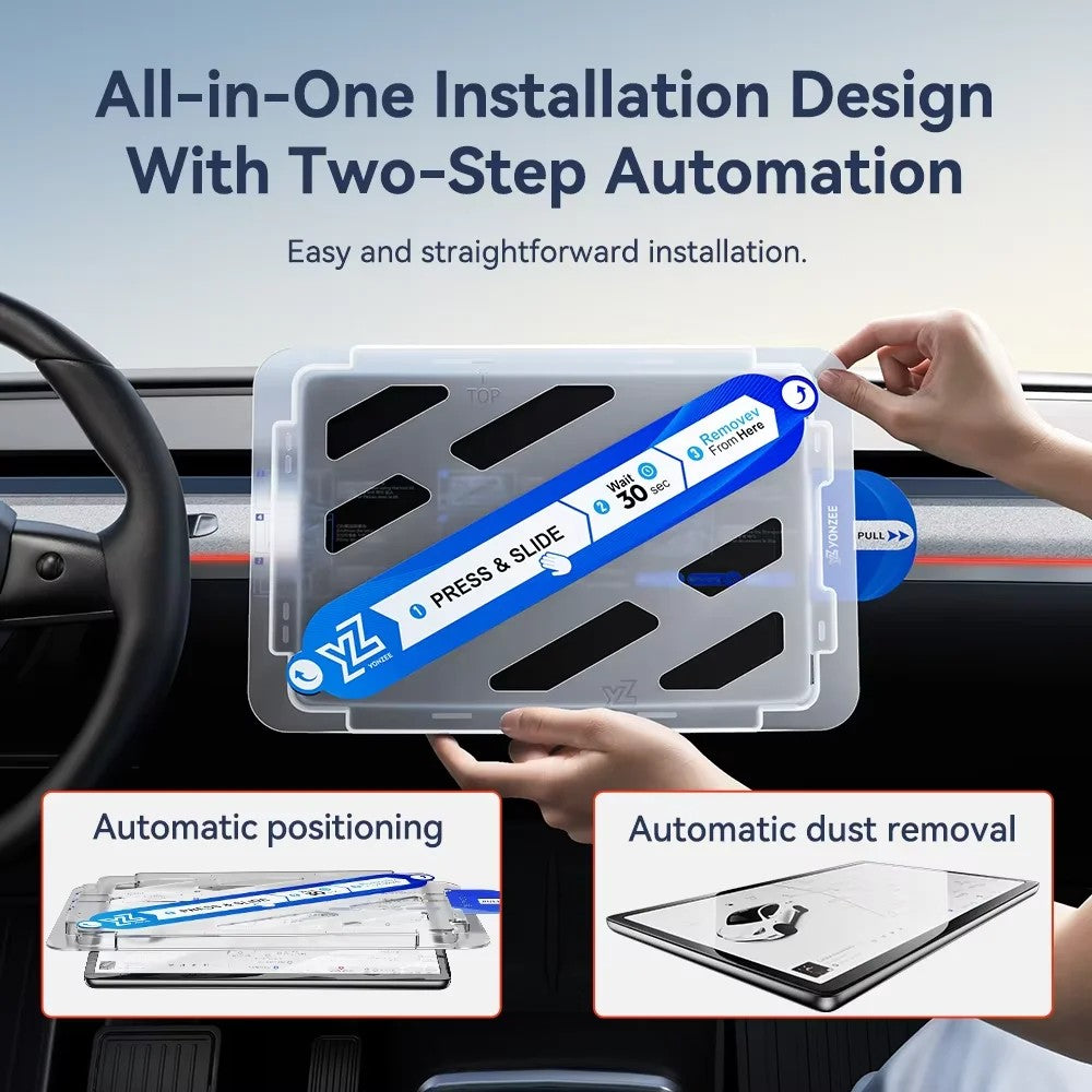 Screen protector all-in-one installation tray on a dash