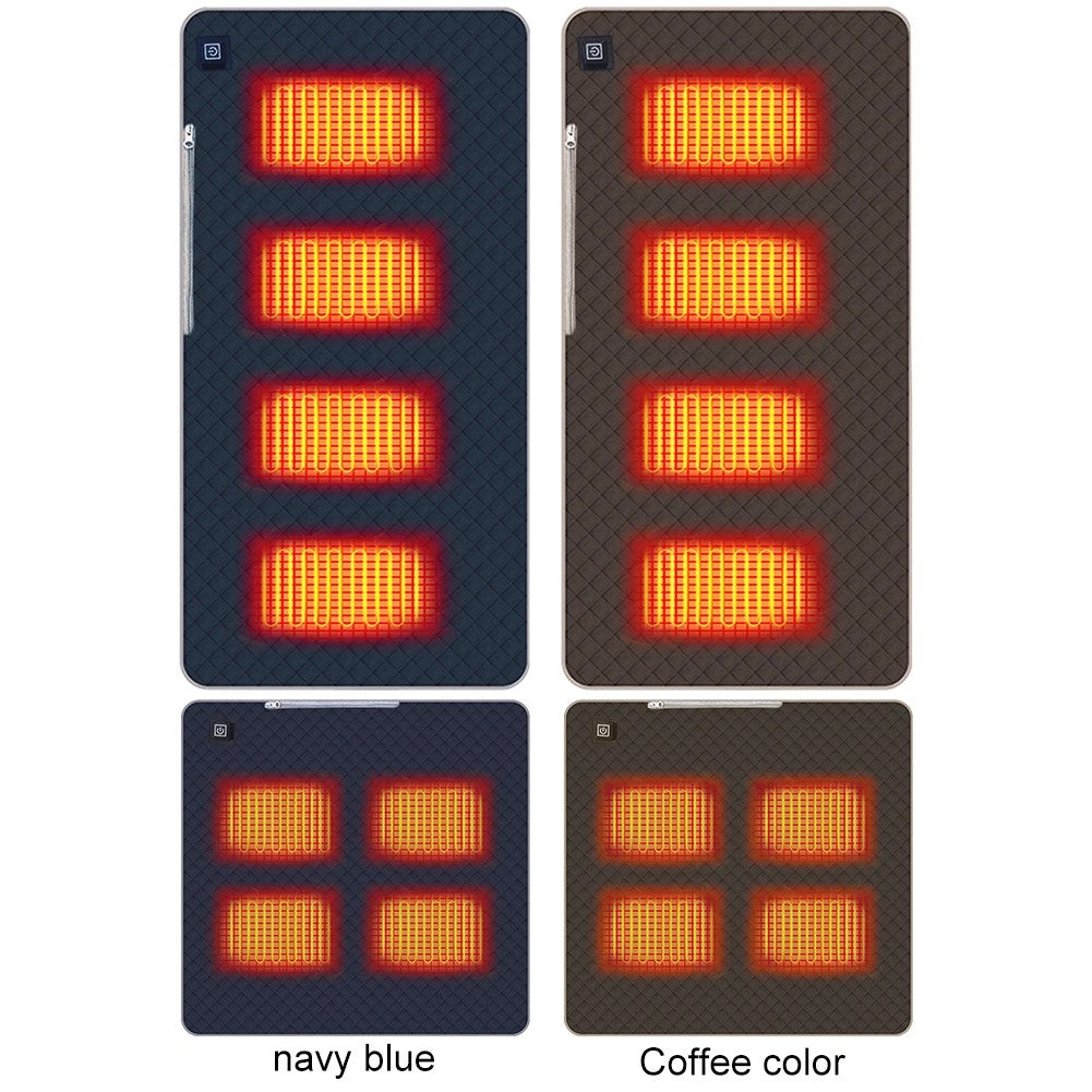 Heated seat pad with navy blue and coffee color options